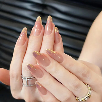 Qfdian 10Pcs Almond Handmade Press On Nails Full Cover Gradient Aurora Design French False Nails Artificial Manicure False Nails